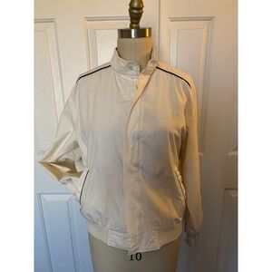 Vintage 80s Sears Cream Windbreaker Men's Nylon Jacket Navy Trim Unisex